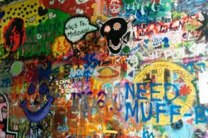 Graffitis mur John Lennon Lennon Wall Prague.