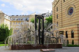 Saule pleureur du jardin du souvenir, derrière la synagogue de la Dohány utca à Budapest