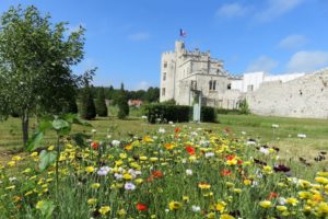 Vue sur le château d'Hardelot et les jardins fleuris