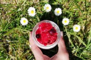 Pot de yaourt avec des fruits rouge