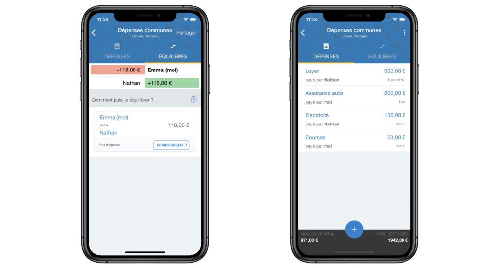 Captures d'écran application Tricount, application pour la gestion du budget