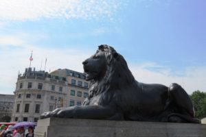 Un des lions de Trafalgar Square à Londres